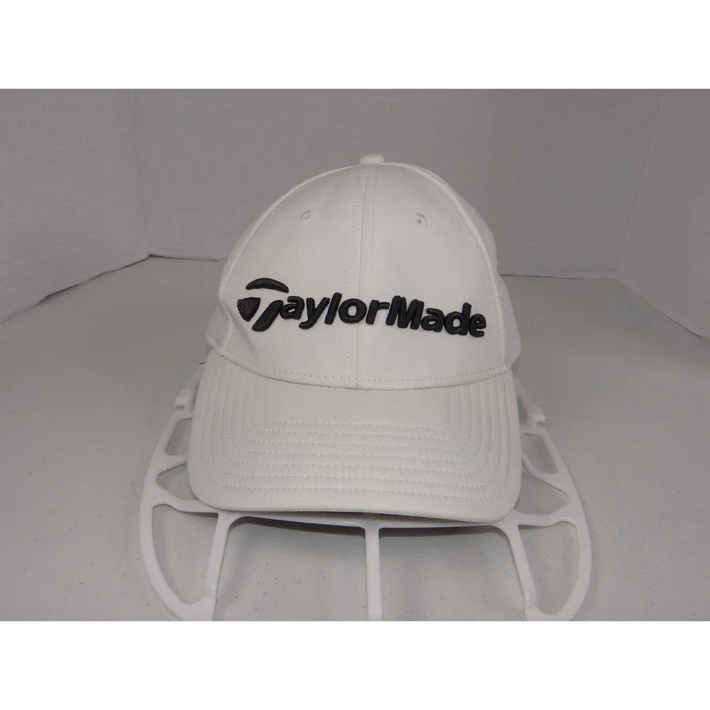 TaylorMade A-Flex Golf Hat White Black Embroidered Stretch Fit Cap S/M 3548